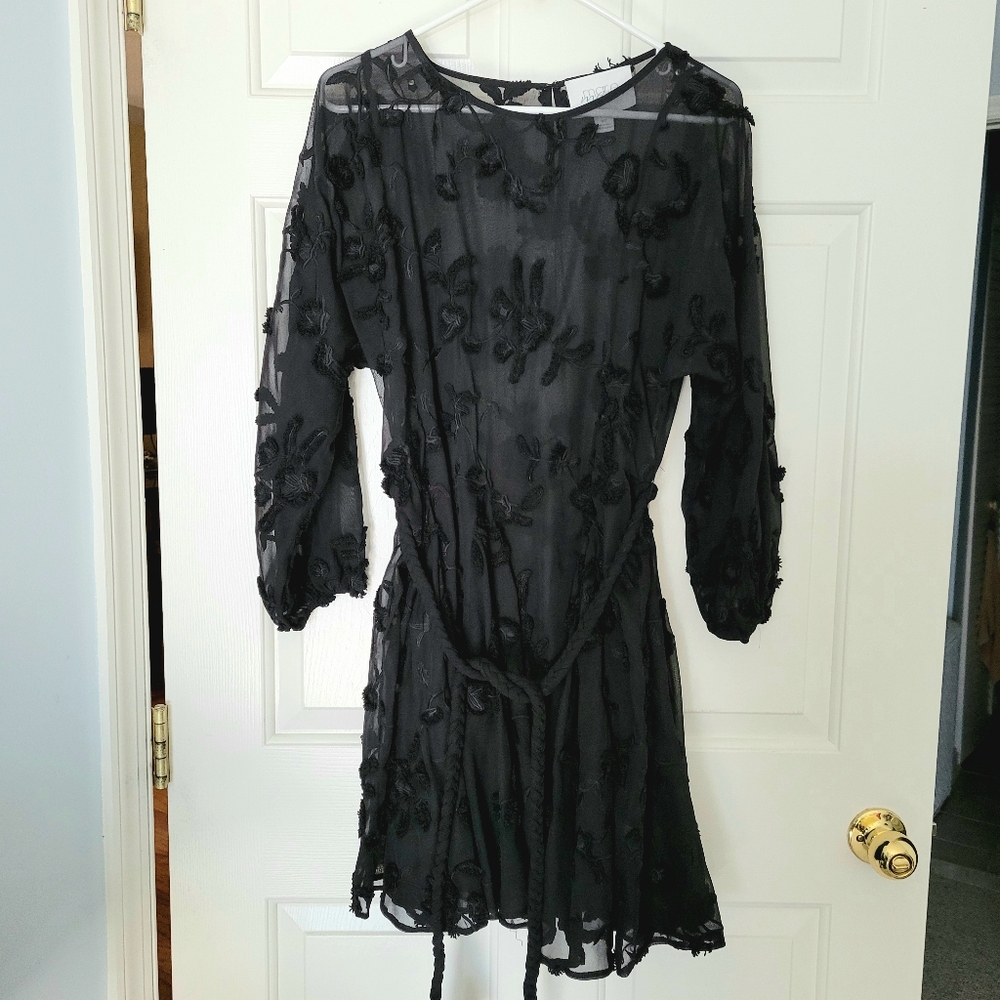 🚫*SOLD* NWOT Anthropologie Amal embroidered black long sleeve tie waist dress - Picture 9 of 11
